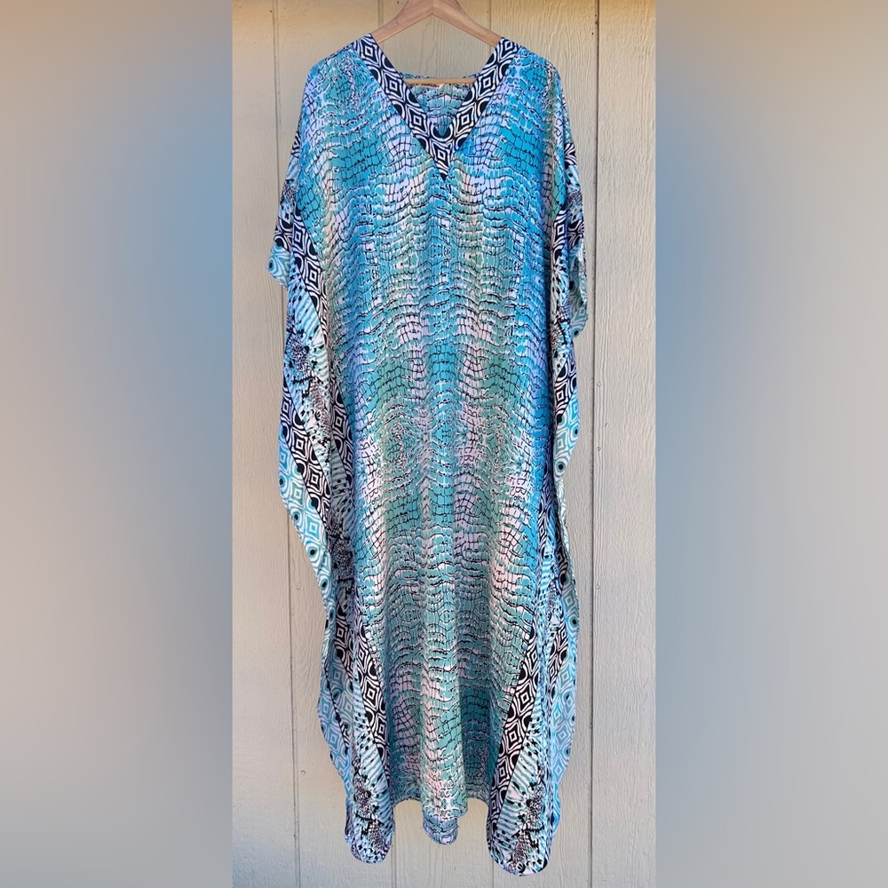 Winlar 2X 3X One Size Kimono Kaftan Satin Floral Maxi Dress Boho Beach Vacay